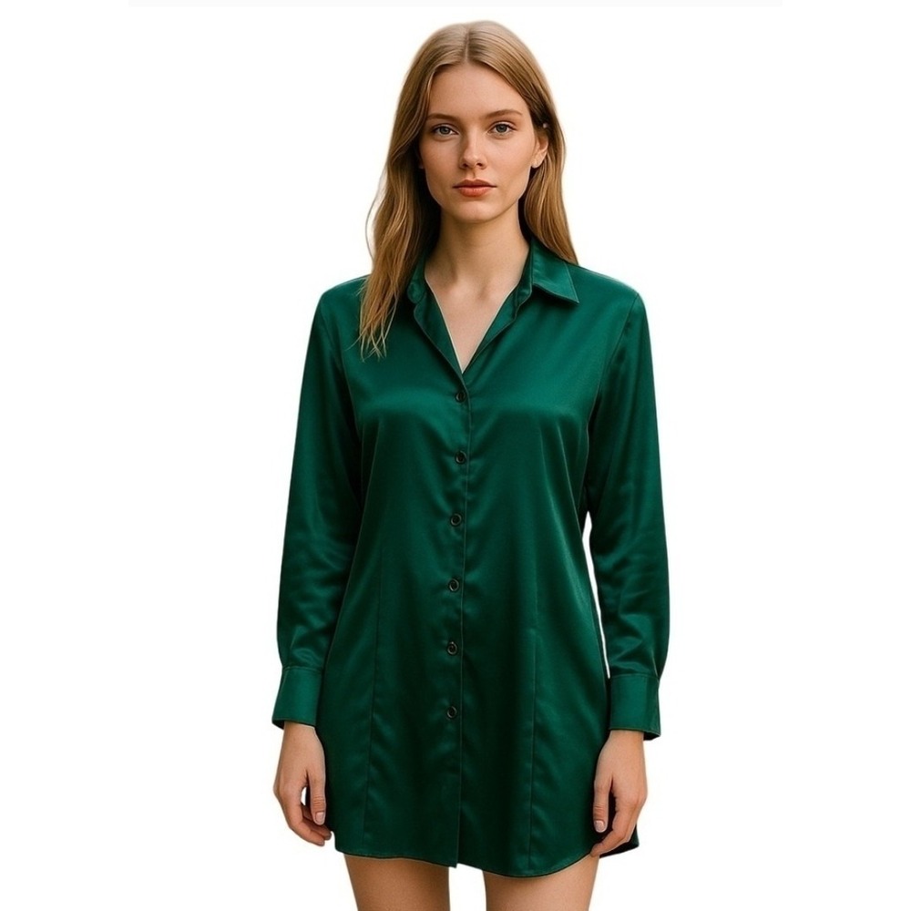 Vintage Victoria's Secret S Green Satin Sleep Shirt Button Lingerie